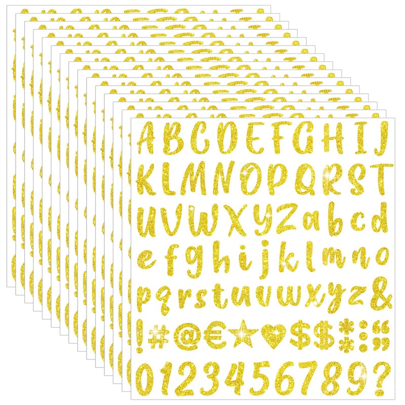 Metsyth 1215 Pieces 15 Sheets Letter Stickers Glitter Sticker Letters Small Self Adhesive Alphabet Number Vinyl Stick on Letter Stickers for Scrapbooking Mailbox Christmas Gift Crafts Decoration(Gold,1 Inch) - Image 1