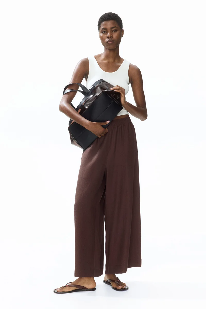 Linen-blend ankle-length trousers