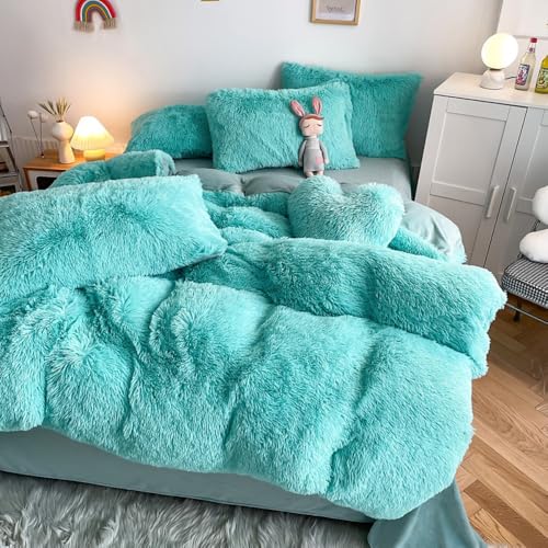 chovy Faux Fur Plush Sky Blue Comforter Sets Twin Ultra Soft Shaggy Flannel Velvet Fluffy Fuzzy 3PC Bedding Set Comforter x 1 Pillowcases x 2 - Image 3