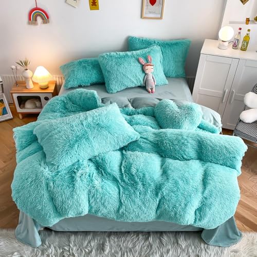 chovy Faux Fur Plush Sky Blue Comforter Sets Twin Ultra Soft Shaggy Flannel Velvet Fluffy Fuzzy 3PC Bedding Set Comforter x 1 Pillowcases x 2 - Image 1