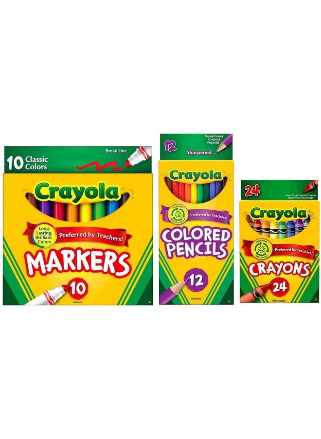 كرايولا مجموعة كرايولا الكلاسيكية: 3 قطع - أقلام تلوين (24 قطعة)، أقلام تحديد عريضة (10 قطع)، أقلام تلوين (12 قطعة)