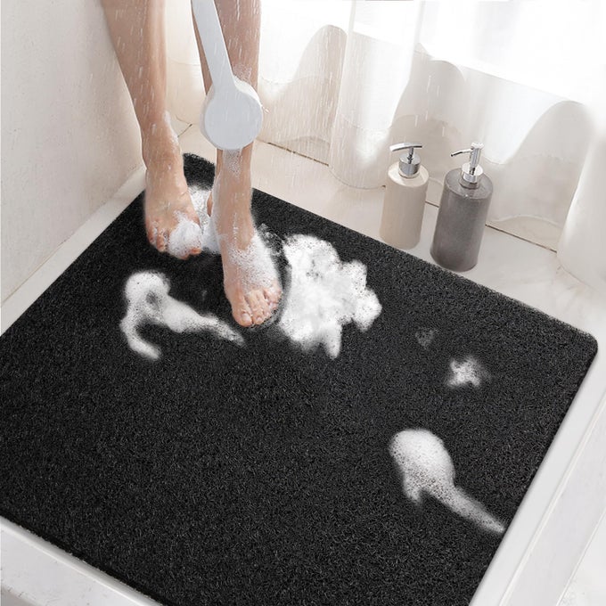 SHOWER MAT NON SLIP 60 X 60 CM NON SLIP BATH MAT WITH DRAIN SOFT PVC LOOFAH SHOWER BATH MAT FOR TUB QUICK DRYING SHOWER MAT FOR BATHROOM BLACK