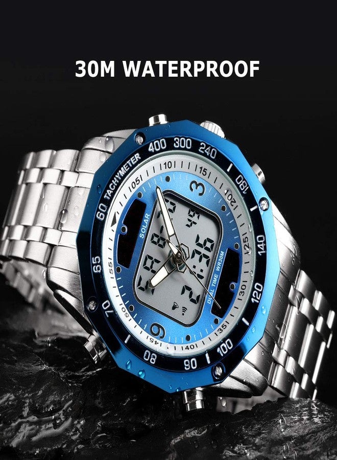 VIGOROSO Men's Solar Powered Quartz Stainless Steel Analog Digital Sport Wrist Watch - Image 3