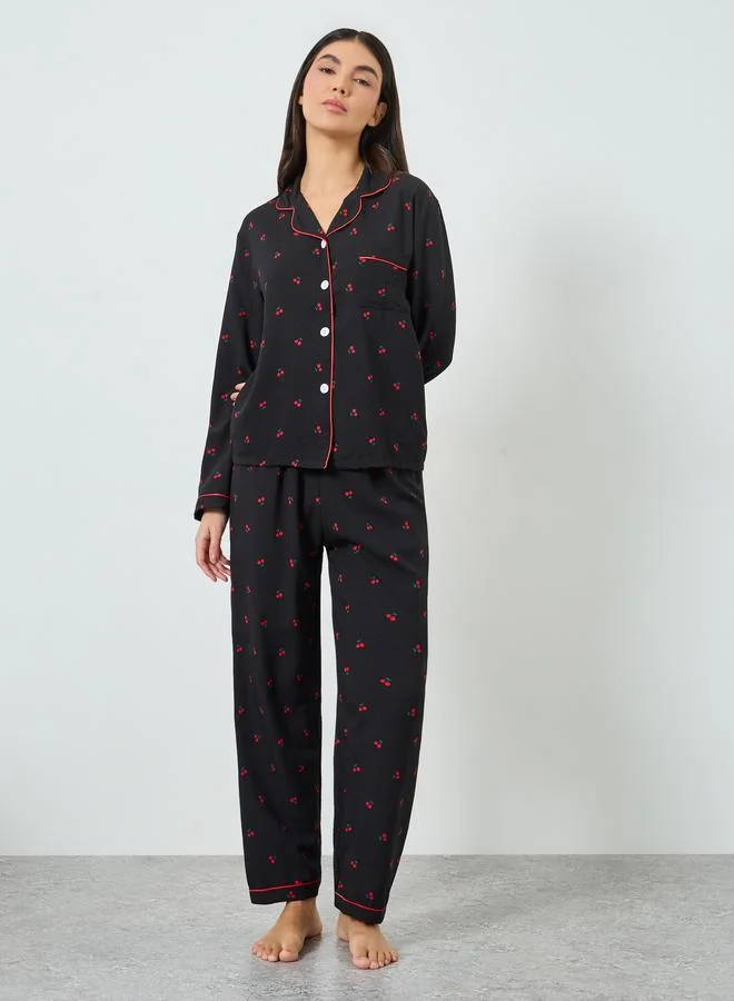 تايك تو طقم بيجاما من بنطال وبلوزة بطبعة كرز