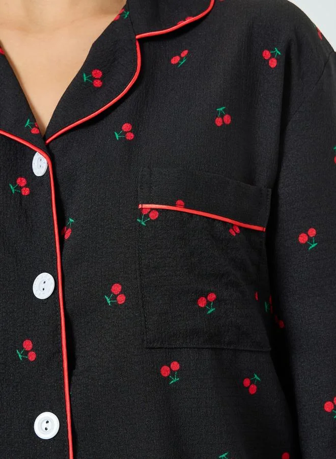 Take Two  Black Cherry Print Shirt and Pyjama Set for Women | Best Price UAE