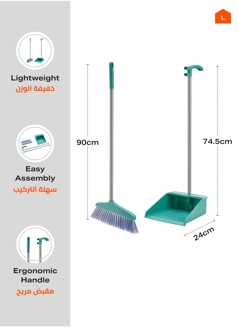 Dustpan and Broom Set -Green- Lightweight Plastic Cleaning Tools with Ergonomic Handle and Sturdy Bristles for Efficient Dust Collection - Ideal for Household, Kitchen, and Office Cleaning