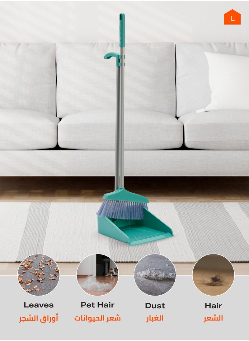 Dustpan and Broom Set -Green- Lightweight Plastic Cleaning Tools with Ergonomic Handle and Sturdy Bristles for Efficient Dust Collection - Ideal for Household, Kitchen, and Office Cleaning