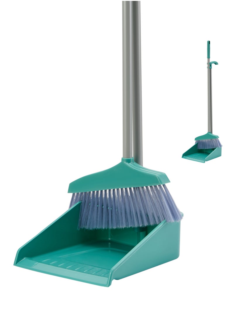 Dustpan and Broom Set -Green- Lightweight Plastic Cleaning Tools with Ergonomic Handle and Sturdy Bristles for Efficient Dust Collection - Ideal for Household, Kitchen, and Office Cleaning