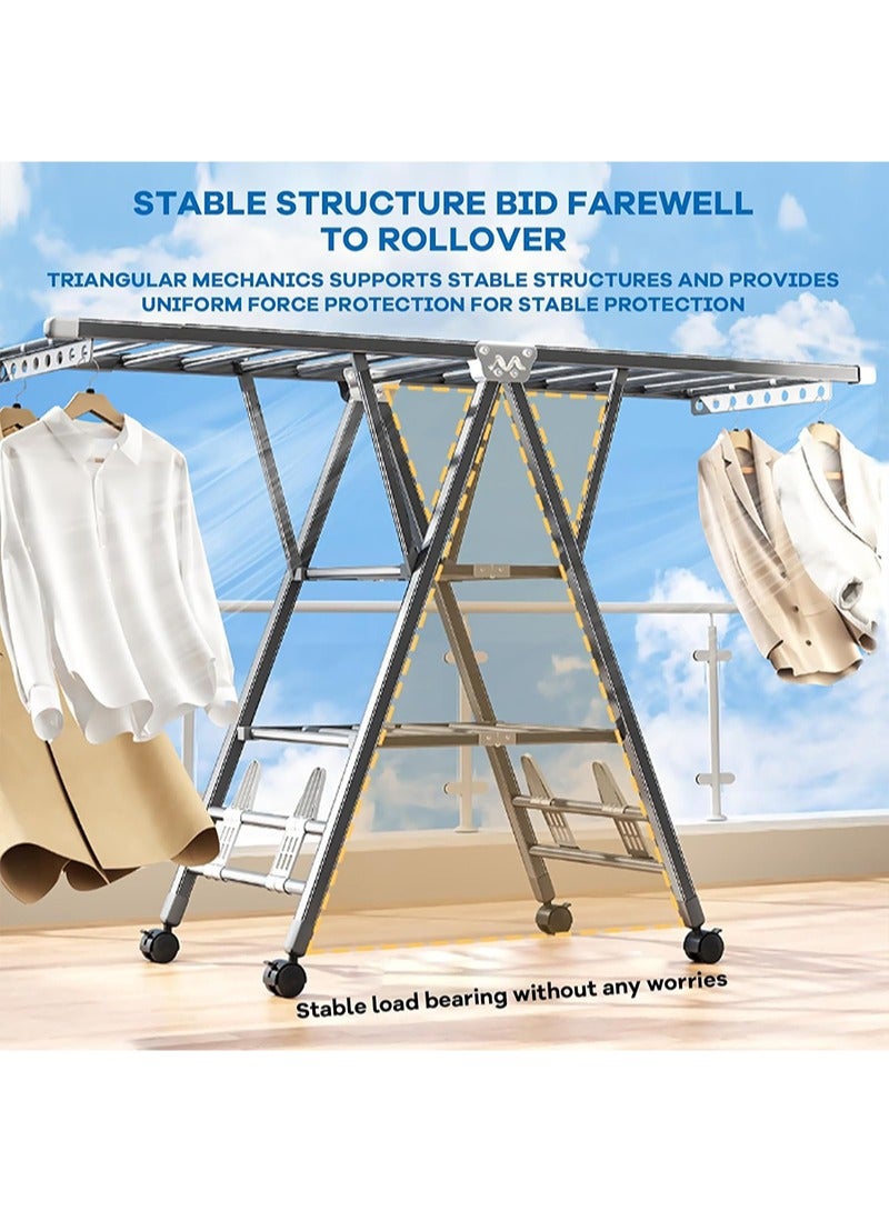 Yoawllty 3-Tier Clothes Drying Rack, Clothes Drying Stand-Stainless Steel, Foldable Laundry Standing Dry Racks for Home Use (160cm) - Image 2