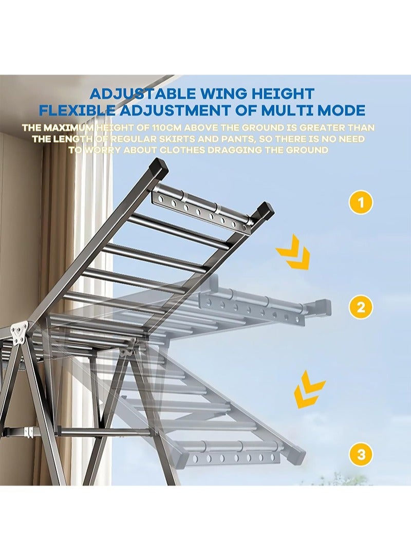 Yoawllty 3-Tier Clothes Drying Rack, Clothes Drying Stand-Stainless Steel, Foldable Laundry Standing Dry Racks for Home Use (160cm) - Image 5