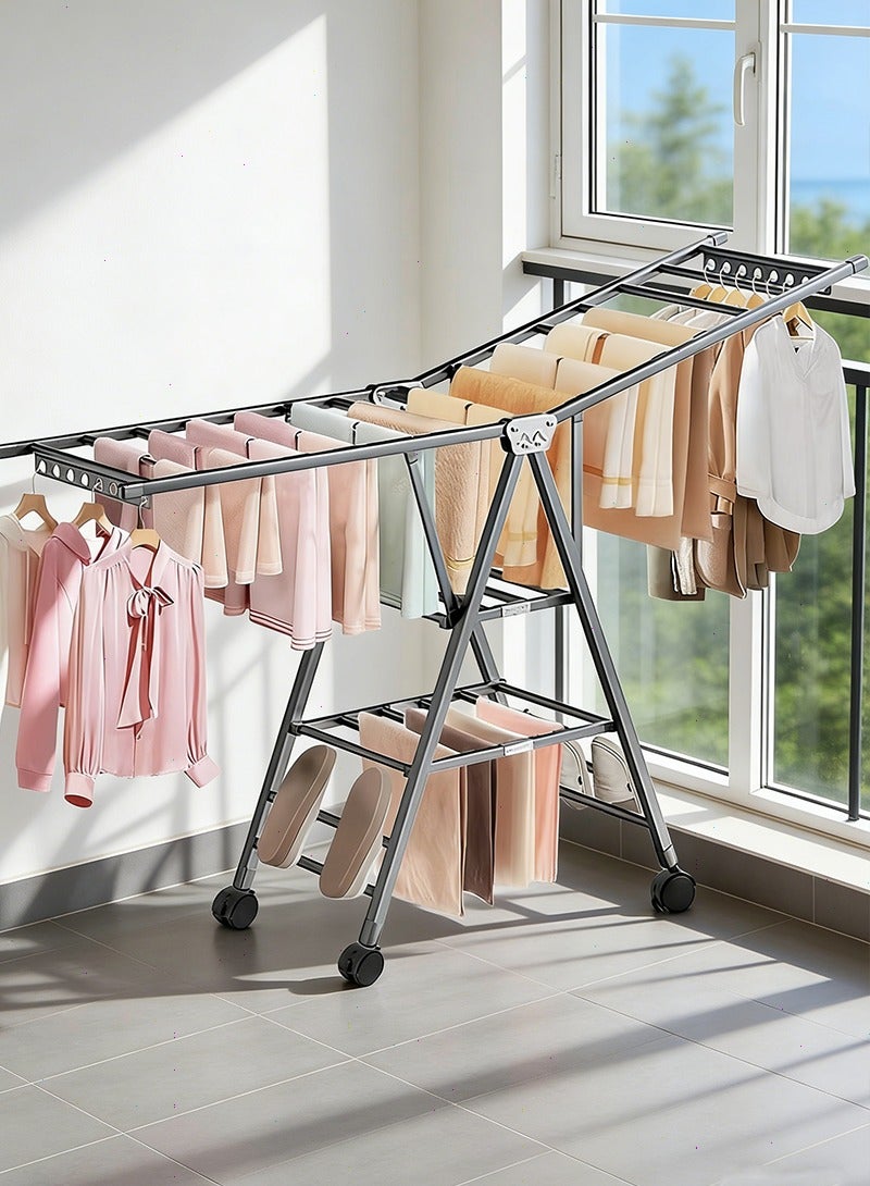 Yoawllty 3-Tier Clothes Drying Rack, Clothes Drying Stand-Stainless Steel, Foldable Laundry Standing Dry Racks for Home Use (160cm) - Image 1