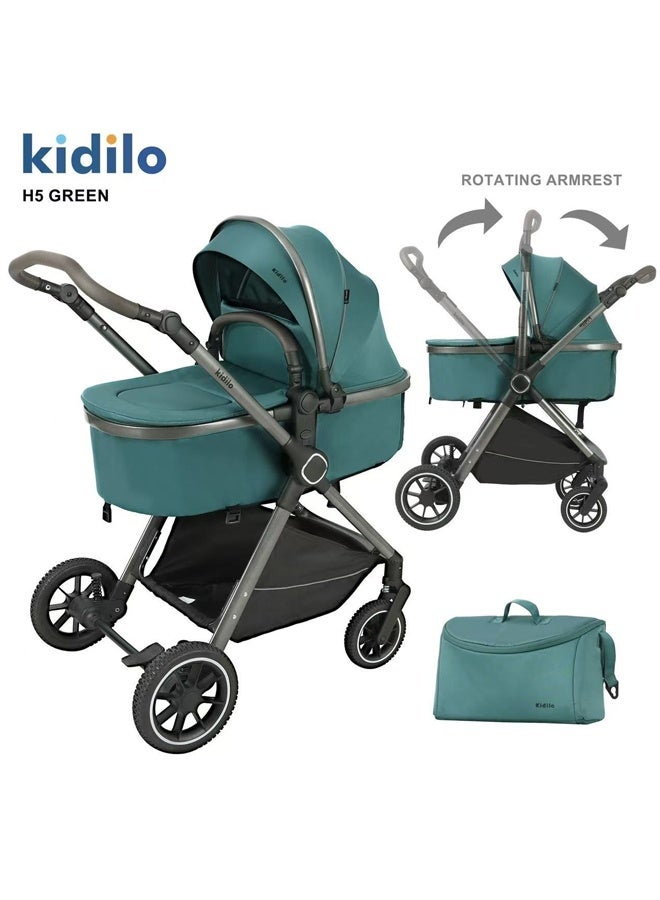 كيديليو عربة أطفال قابلة للتحويل 3 في 1 - وضعيات سرير الأطفال والمقعد، وضع أفقي مرتفع، مظلة قابلة للتعديل، قابلة للطي بيد واحدة، عربة أطفال فاخرة واسعة ومريحة - Image 1