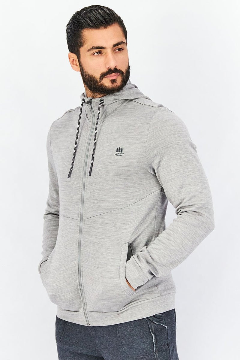 Tchibo Men Textured Functional Hooded Sweatshirt, Grey - Image 4