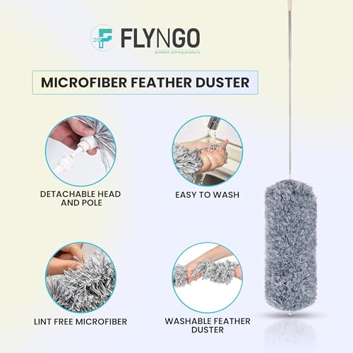 FLYNGO Microfiber Feather Duster Bendable & Extendable Fan Cleaning Duster with 100 inches Expandable Pole Handle Washable Duster for High Ceiling Fans, Window Blinds, Furniture (Grey) - Image 5
