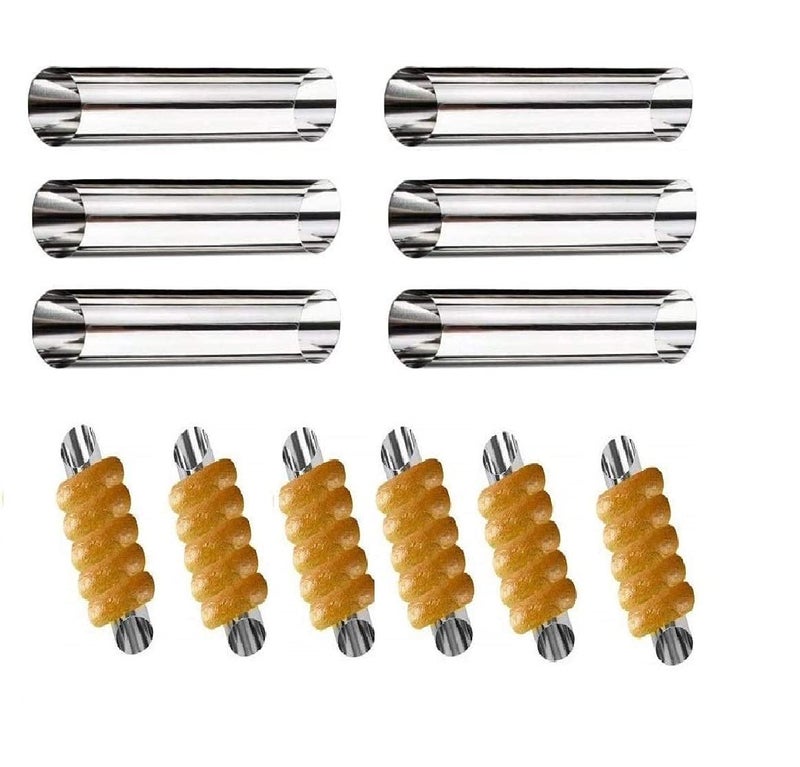 Nidy 6Pcs DIY NonStick Stainless Steel Baking Tubes Set Spiral Horn Pastry Cream Roll TubesMoldCannoli FormsCroissant Shell Metal Ice Cream RollFunnel ShapeKitchenParty - Image 1