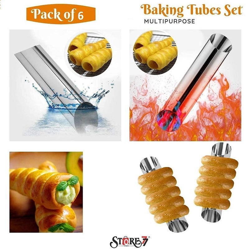 Nidy 6Pcs DIY NonStick Stainless Steel Baking Tubes Set Spiral Horn Pastry Cream Roll TubesMoldCannoli FormsCroissant Shell Metal Ice Cream RollFunnel ShapeKitchenParty - Image 3