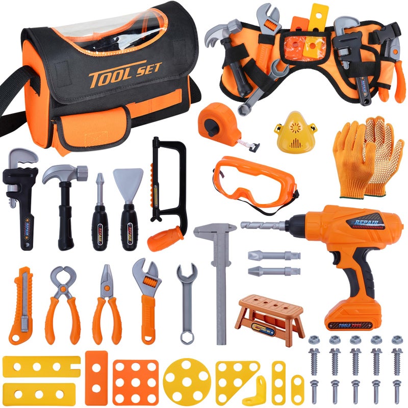 Magic4U Kids Tool SetMAGIC4U 52PCS Toddler Tool Set with Electric Drill Toy Kids Tape Measure Pretend Play Construction Toys Costume with Tool Belt for Boy Girls Age 38 - Image 2