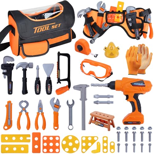 Magic4U Kids Tool SetMAGIC4U 52PCS Toddler Tool Set with Electric Drill Toy Kids Tape Measure Pretend Play Construction Toys Costume with Tool Belt for Boy Girls Age 38 - Image 1