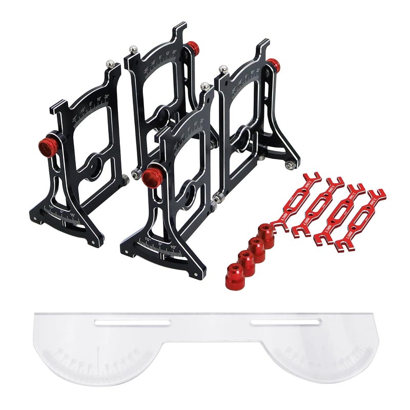 FACCNOY Aluminum Chassis Setup System Measuring Tool Set with Ruler Wrench for 110 RC Crawle Car Axial SCX10 Capra TRX4 Yikong Upgrade Red - Image 3