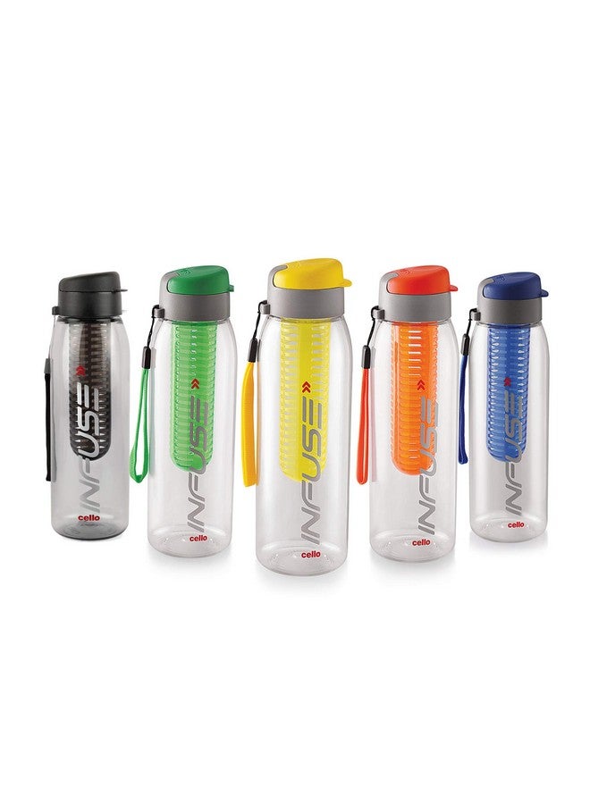 Cello Infuse Plastic Water Bottle | Detox Bottle With Infuser Chamber | Leakproof Plastic Bottle With Wide Mouth Opening | Ideal For Gym, Office, Travel | Set Of 5, 800Ml, Assorted - Image 1