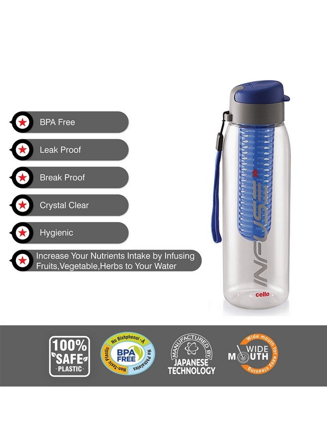 Cello Infuse Plastic Water Bottle | Detox Bottle With Infuser Chamber | Leakproof Plastic Bottle With Wide Mouth Opening | Ideal For Gym, Office, Travel | Set Of 5, 800Ml, Assorted - Image 3