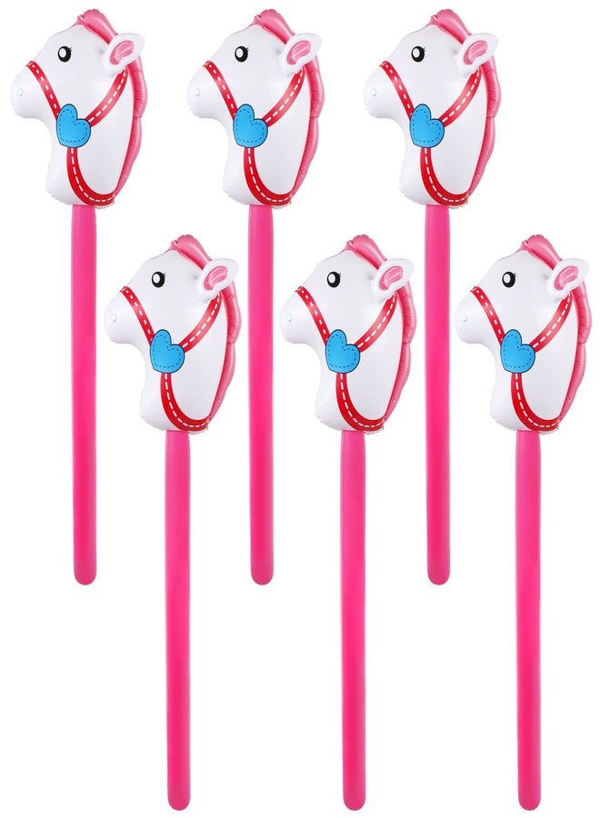 إيفر ماركت 6 قطع من عصا الحصان القابلة للنفخ، عصا رأس الحصان القابلة للنفخ، عصا المهر بالون لعيد الميلاد، لوازم زينة حفلات أعياد الميلاد ذات طابع الحصان، عصا زي رعاة البقر، 37 بوصة وردي - Image 1