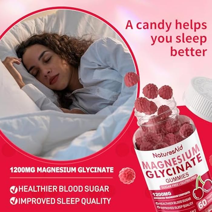 Natures Aid Magnesium Glycinate Gummies 1000mg - Sugar Free Magnesium Potassium Supplement with Vitamin D, B6, CoQ10 for Calm Mood & Sleep Support - 120 Cherry Gummies -2 Pack - Image 5