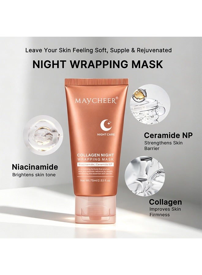 MAYCHEER Collagen Night Wrapping Mask, Overnight Sleeping Mask with Niacinamide & Ceramide NP, Hydrating & Plumping Skin Barrier Repair Mask 75ml - Image 4