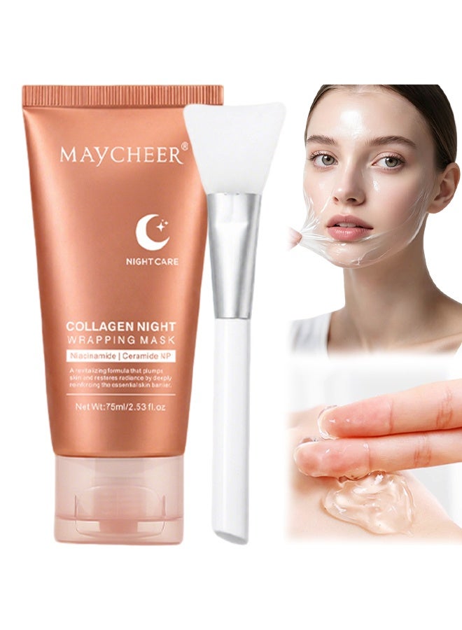 MAYCHEER Collagen Night Wrapping Mask, Overnight Sleeping Mask with Niacinamide & Ceramide NP, Hydrating & Plumping Skin Barrier Repair Mask 75ml - Image 1