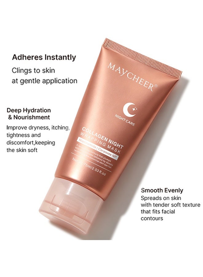 MAYCHEER Collagen Night Wrapping Mask, Overnight Sleeping Mask with Niacinamide & Ceramide NP, Hydrating & Plumping Skin Barrier Repair Mask 75ml - Image 3