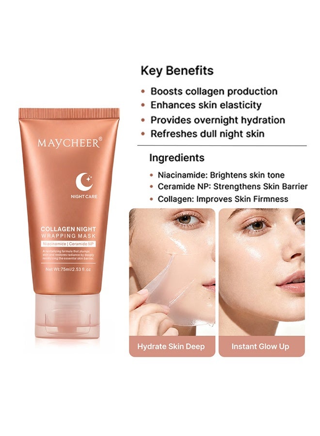 MAYCHEER Collagen Night Wrapping Mask, Overnight Sleeping Mask with Niacinamide & Ceramide NP, Hydrating & Plumping Skin Barrier Repair Mask 75ml - Image 2