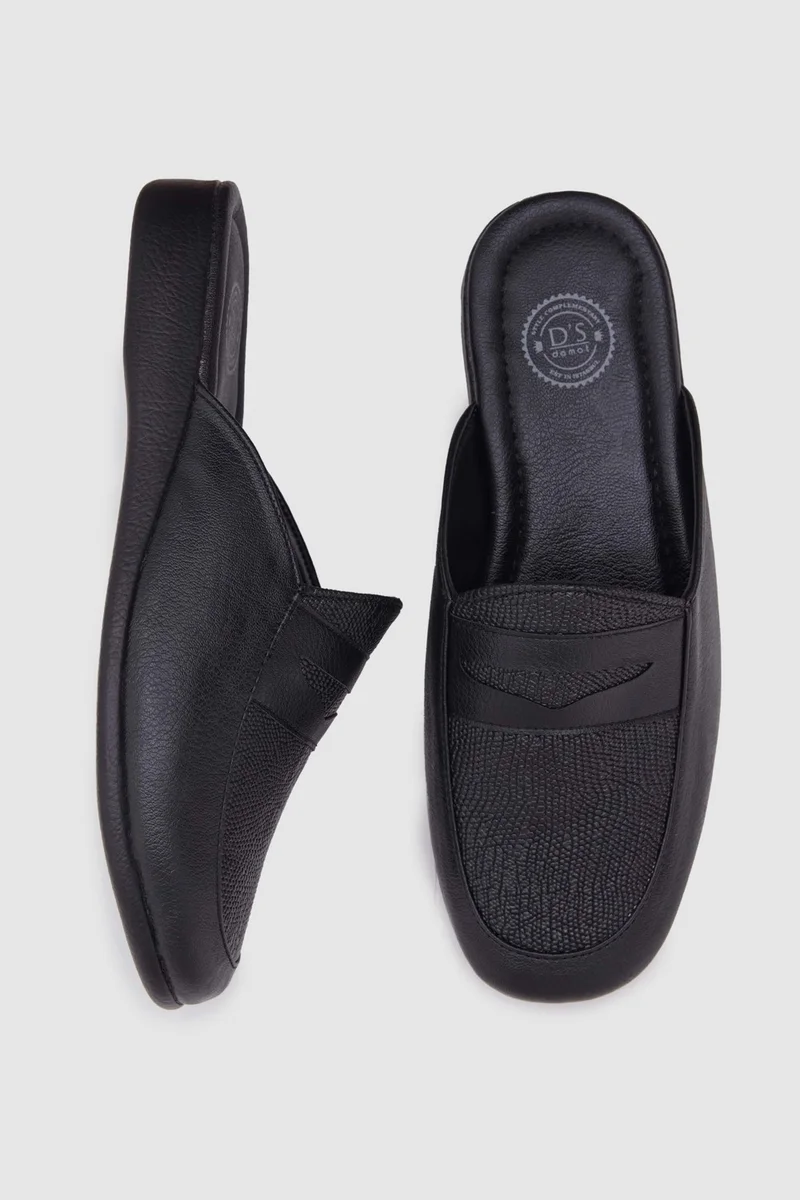 D'S DAMAT Ds Groom Black Patterned Guest Dowry Groom Home Men's Slippers
