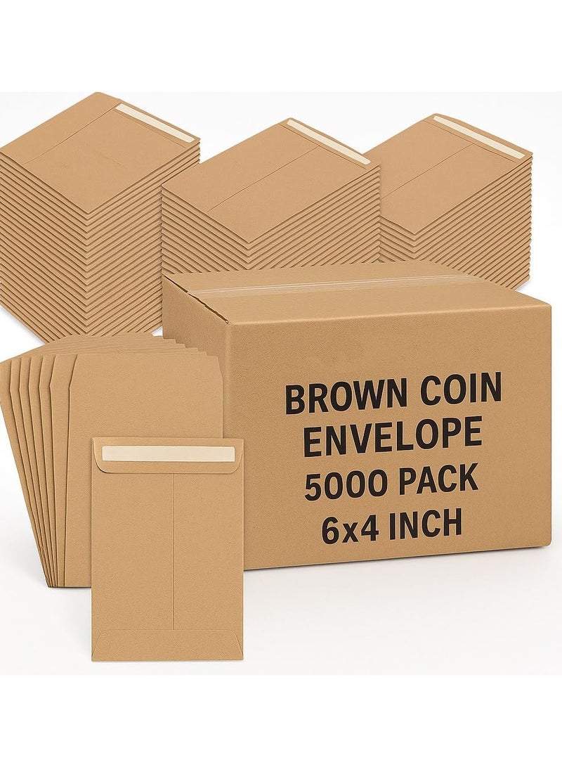 MARKQ (5000 Pack) Brown Coin Envelopes 6” x 4” Kraft Self-Adhesive Seed Envelopes for Small Items Parts, Wages, Notes, Beads, Garden, Office  - Image 1