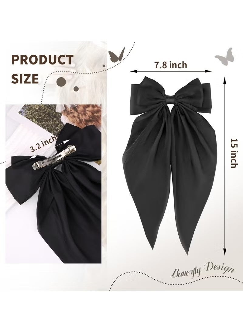 3 PCS Big Bow Hair Clips with Long Silky Satin, Long Tail French Hair Bows for Women Girl, Bow Hair Dress up Accessories for Party/Show/Wedding (White+black+red) - Image 5