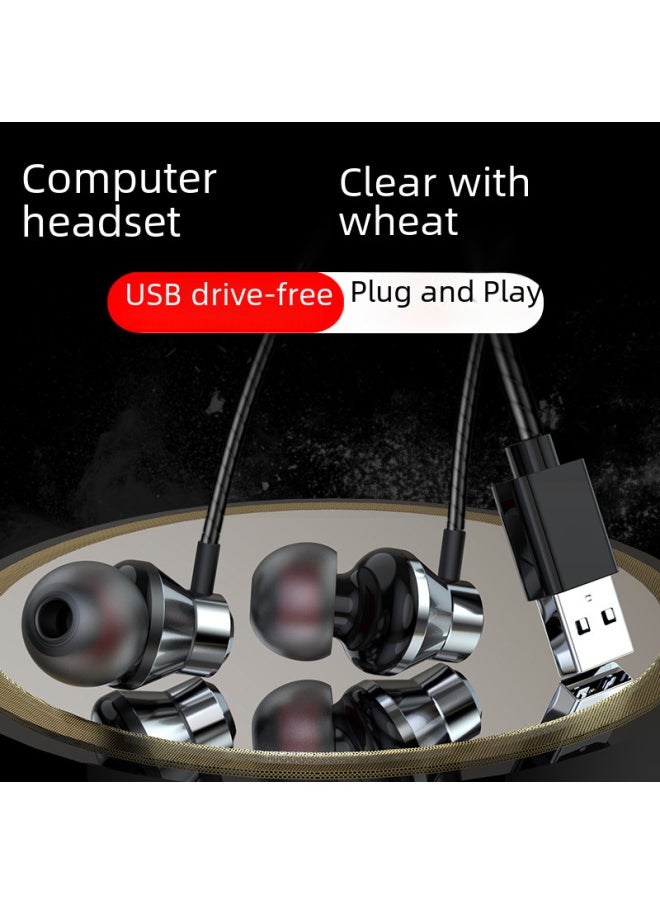 U260 Computer Headset 2.5m In-ear Usb Interface Wired With Microphone Game Eating Chicken Desktop Notebook-Color:Black  - Image 2