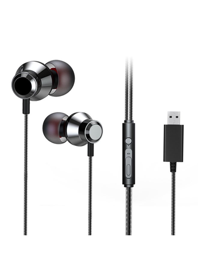 U260 Computer Headset 2.5m In-ear Usb Interface Wired With Microphone Game Eating Chicken Desktop Notebook-Color:Black  - Image 1