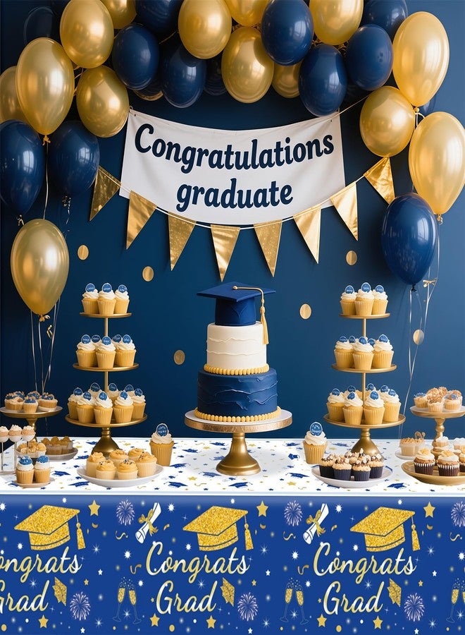 MEIDUO 2026 Graduation Tablecloth, 3-Pack - 54" x 108" Blue and Gold Congrats Grad Disposable Plastic Table Covers for College/High School Class of 2026 Graduation Party Decorations Supplies. - Image 5