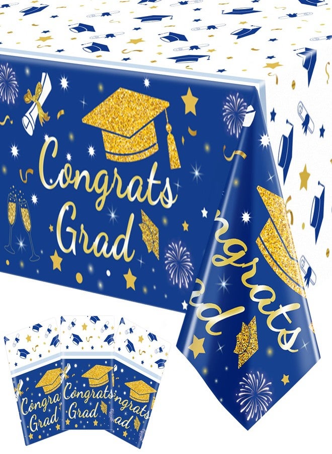 MEIDUO 2026 Graduation Tablecloth, 3-Pack - 54" x 108" Blue and Gold Congrats Grad Disposable Plastic Table Covers for College/High School Class of 2026 Graduation Party Decorations Supplies. - Image 1