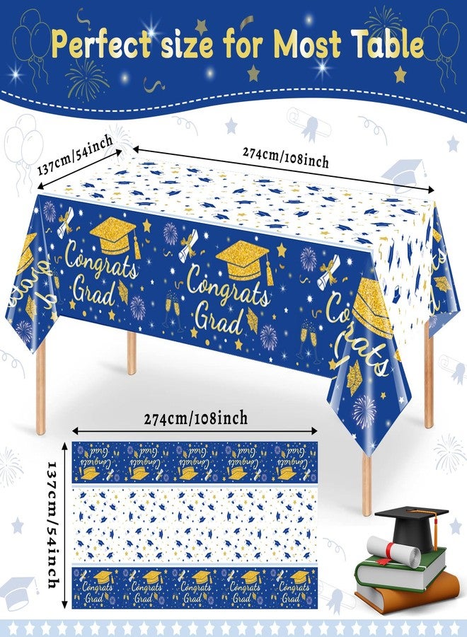 MEIDUO 2026 Graduation Tablecloth, 3-Pack - 54" x 108" Blue and Gold Congrats Grad Disposable Plastic Table Covers for College/High School Class of 2026 Graduation Party Decorations Supplies. - Image 3