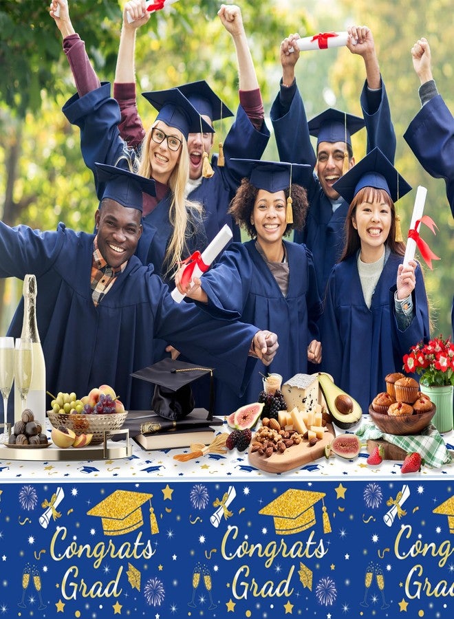 MEIDUO 2026 Graduation Tablecloth, 3-Pack - 54" x 108" Blue and Gold Congrats Grad Disposable Plastic Table Covers for College/High School Class of 2026 Graduation Party Decorations Supplies. - Image 4