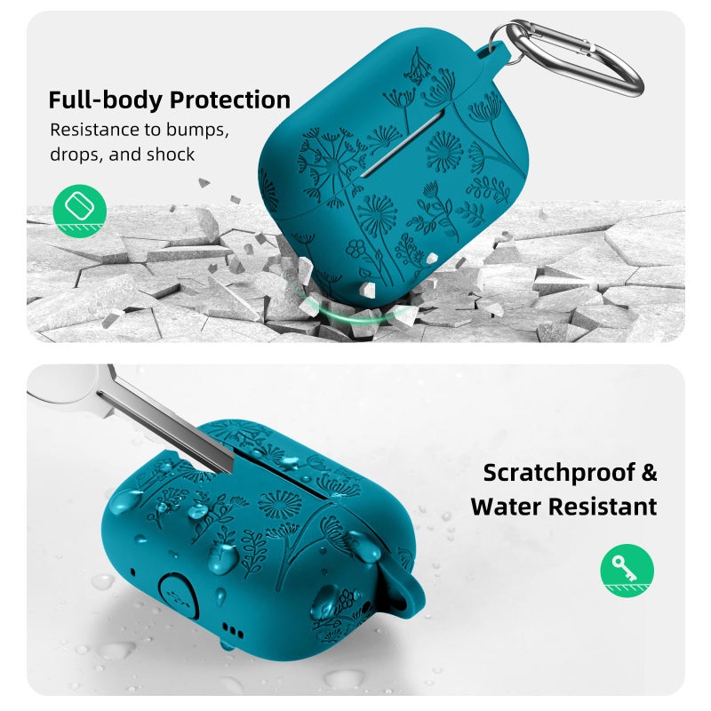 Lerobo Flower Engraved for Airpods Pro/Airpod Pro 2 Case, Cute Soft Silicone Skin Full Protective Cover Compatible with Apple Airpods Pro 2nd Generation Case/1st Generation with Keychain - Image 3