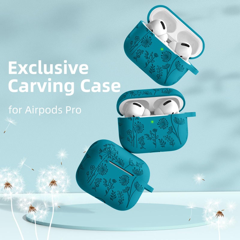 Lerobo Flower Engraved for Airpods Pro/Airpod Pro 2 Case, Cute Soft Silicone Skin Full Protective Cover Compatible with Apple Airpods Pro 2nd Generation Case/1st Generation with Keychain - Image 2