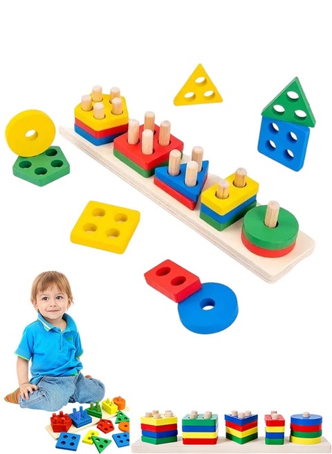 Montessori Toys for 1 2 3 Year Old Boy Girl, Toys for Ages 2-4 Toddlers Kids Baby, 1 2 Year Old Birthday Gifts, Wooden Learning Puzzles Shape Sorter Toy for Toddlers 1-3