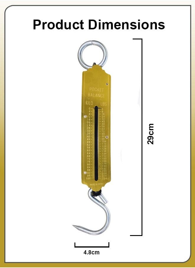DBLEW - 100kg Pocket Spring Balance Mechanical Hanging Loop Weight Measuring Weighing Tool Portable Scale For Home Kitchen Meat Workshop And Luggage Measurements - Image 1