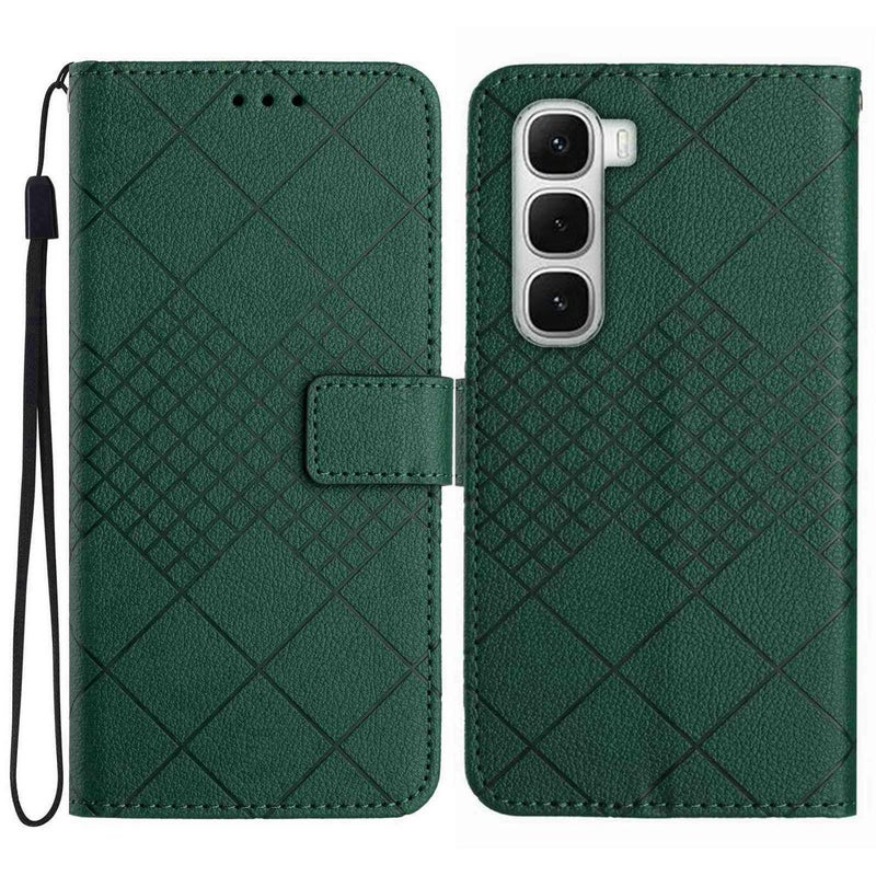 إيروريكس جراب هاتف جلدي بتصميم شبكي معيني الشكل لهاتف Infinix Hot 60 Pro+ 4G (أخضر) - Image 1