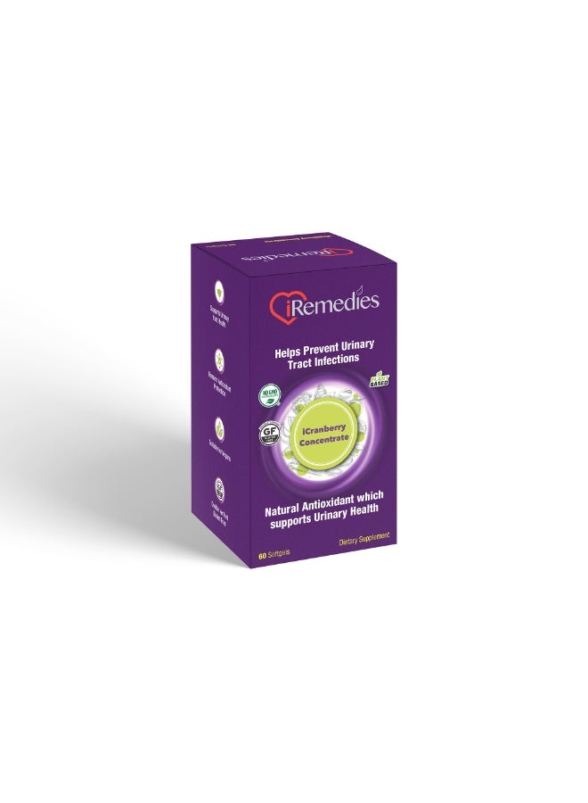 iRemedies iCranberry Concentrate 168 mg – Urinary Tract & Bladder Support - 60 Softgels - Image 3