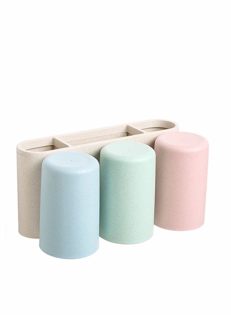 ECOCO Houseware Wall-mounted Floating Perforation-free Punch-free Toothbrush Toothpaste Holder Rack Caddy Box Cover Storage Set Toiletries Organizer with Three Cups for Bathroom