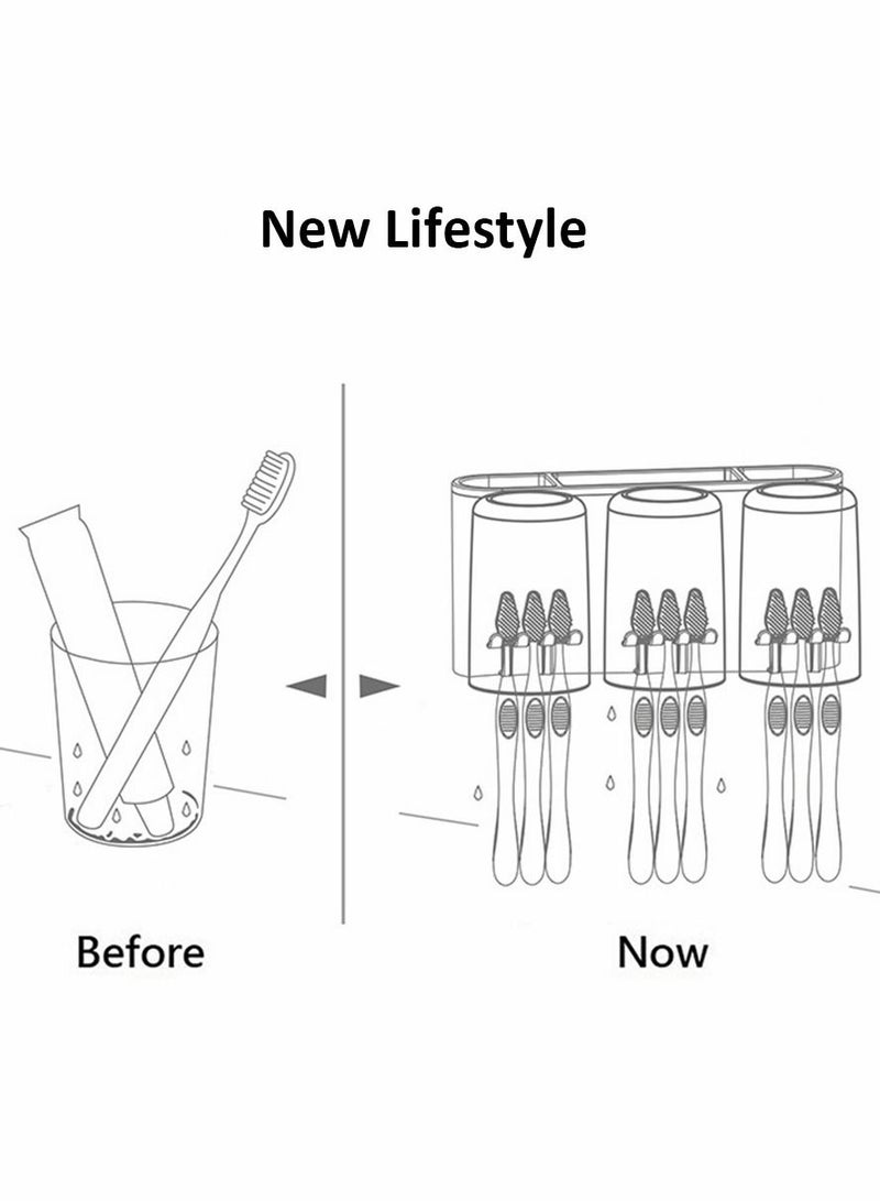 ECOCO Houseware Wall-mounted Floating Perforation-free Punch-free Toothbrush Toothpaste Holder Rack Caddy Box Cover Storage Set Toiletries Organizer with Three Cups for Bathroom