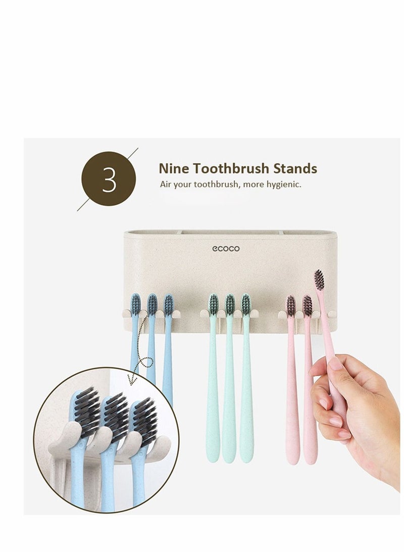 ECOCO Houseware Wall-mounted Floating Perforation-free Punch-free Toothbrush Toothpaste Holder Rack Caddy Box Cover Storage Set Toiletries Organizer with Three Cups for Bathroom