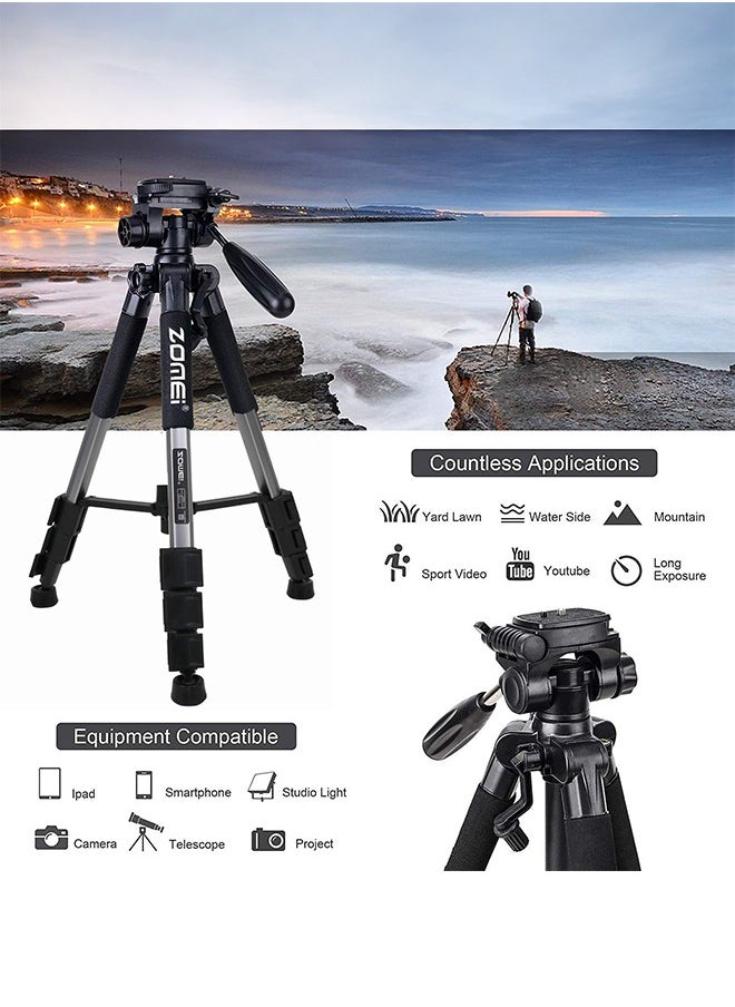 Zomei - Tripod,56-inch Camera Tripod,Flexible Travel Camera Tripod with 3-Way Pan Head and Phone Holder Mount Compatible with iPhone,Projector,Webcam,Spotting Scopes - Image 1